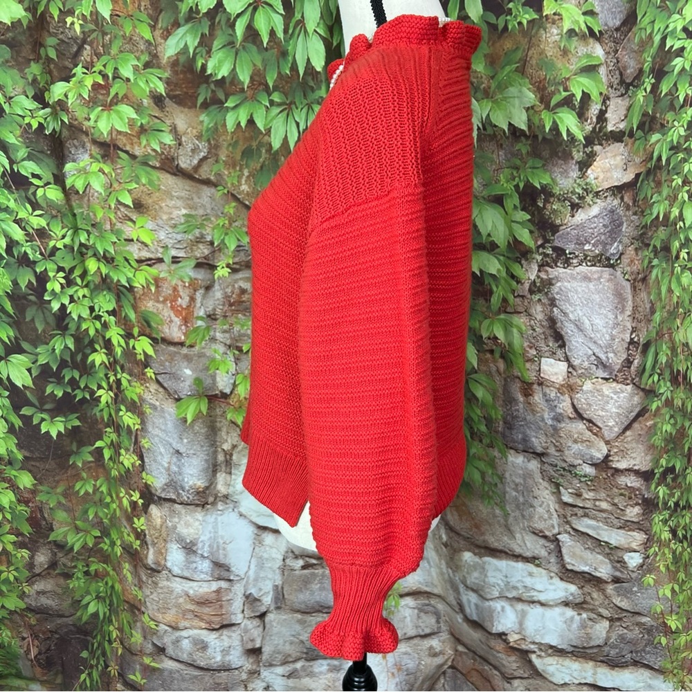 MADEWELL Red Ruffle-Trimmed Rib Knit Sweater, S - Picture 3 of 10